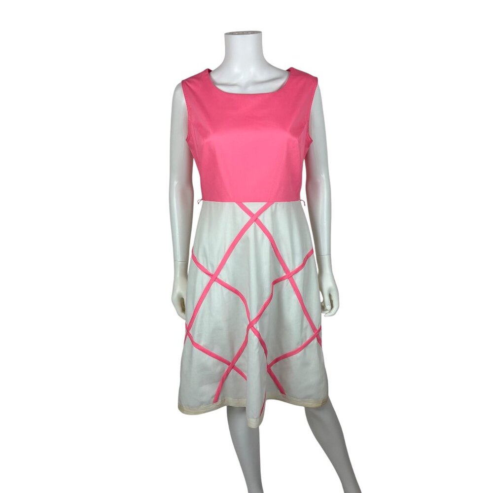 Vintage 60s Pink Dress Womens Medium Windowpane Trim Mod Sheath - Picture 2 of 10